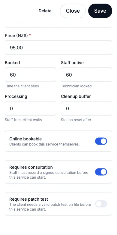 Services that require a signed consultation form first — Requires consultation — on — Phone