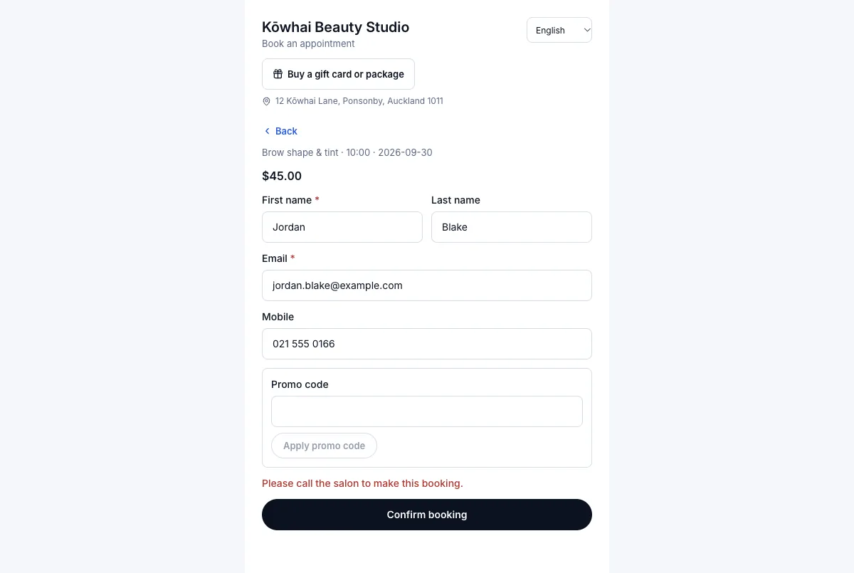Block a client, and genuinely block them on the online booking page too — Jordan trying to book online — Computer