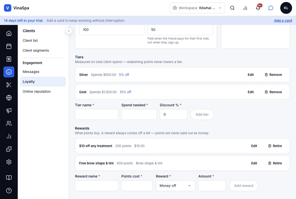 Loyalty points — Tiers and rewards — Computer