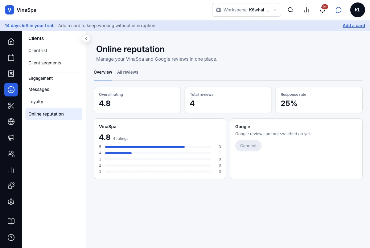 Client reviews, with salon replies — Overview — 4.8 from 4 reviews — Computer