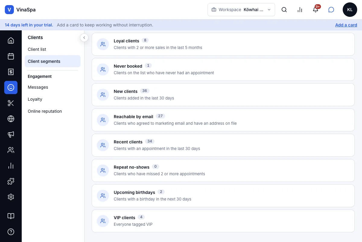Self-updating client segments (new, lapsed, birthdays and so on) — Result — VIP clients, 4 — Computer