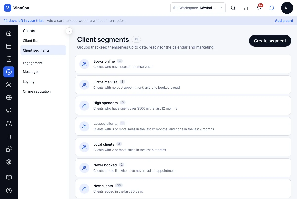 Self-updating client segments (new, lapsed, birthdays and so on) — The ready-made segments — Computer