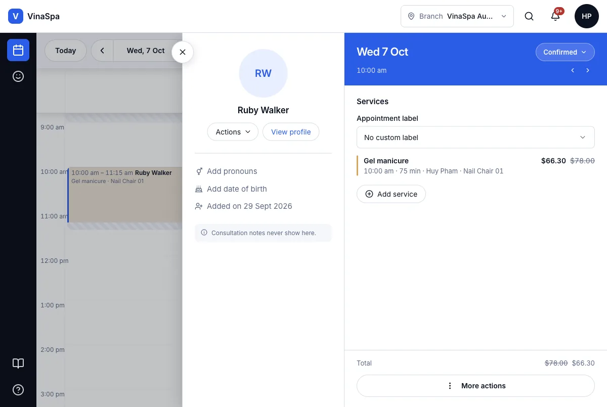 Therapists get their own login and see their own diary — A booking as a therapist sees it — Computer
