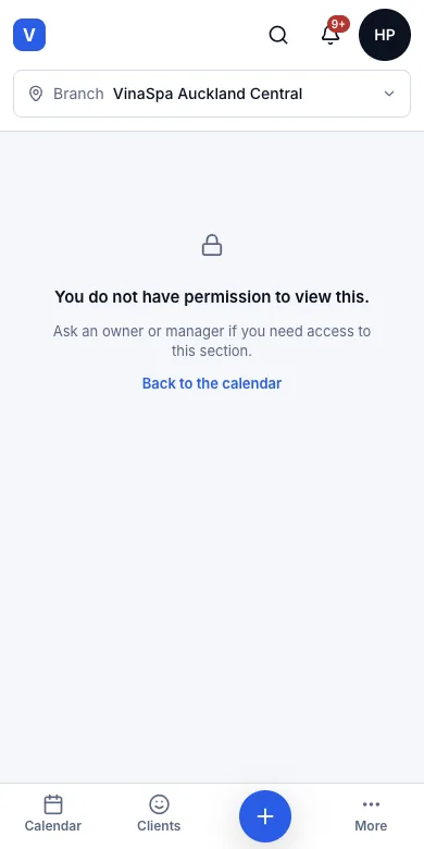 Therapists cannot see revenue or reports — Reports, opened by a therapist — Phone