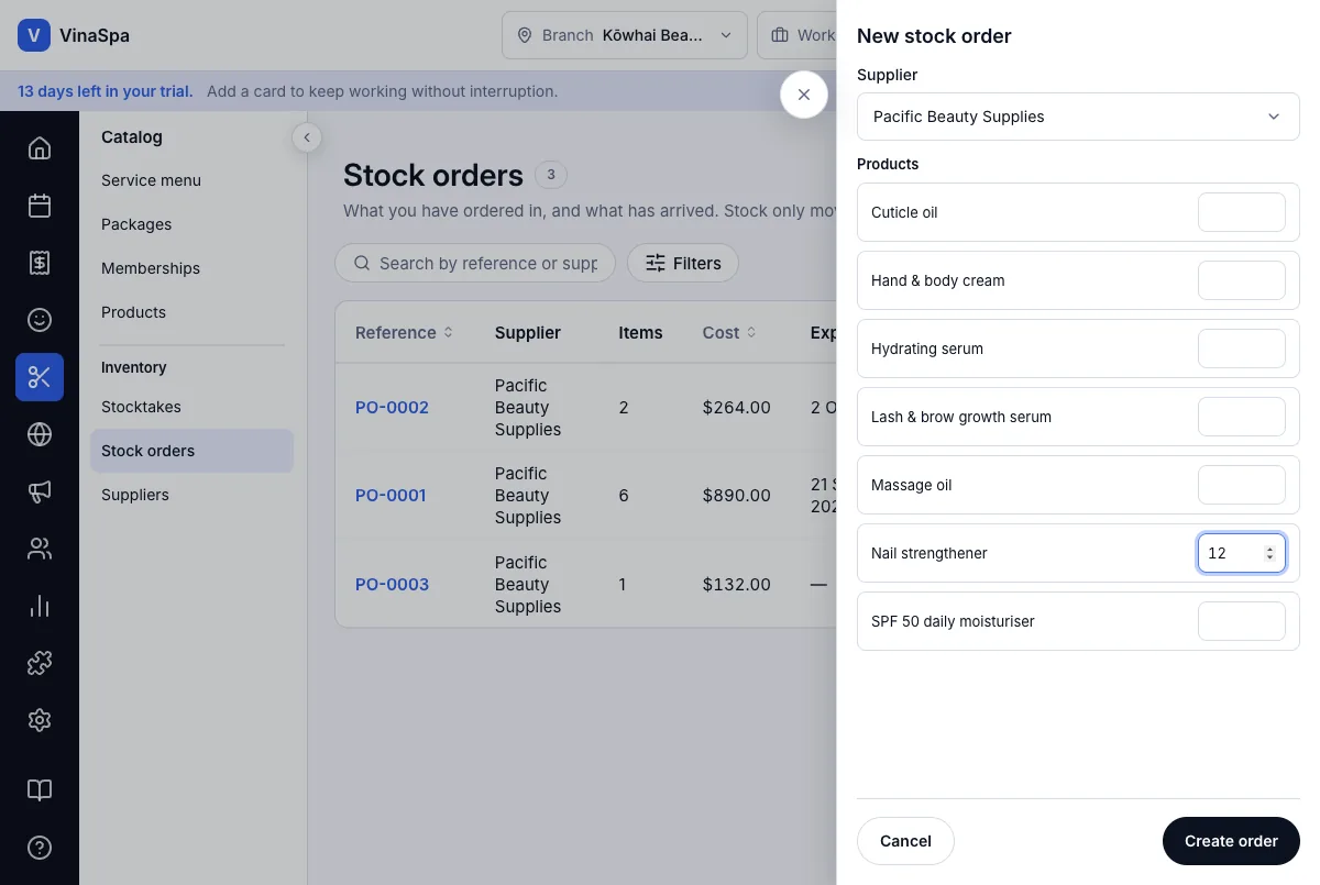Retail products, sellable at the till — New stock order — 12 Nail strengthener from Pacific Beauty Supplies — Computer