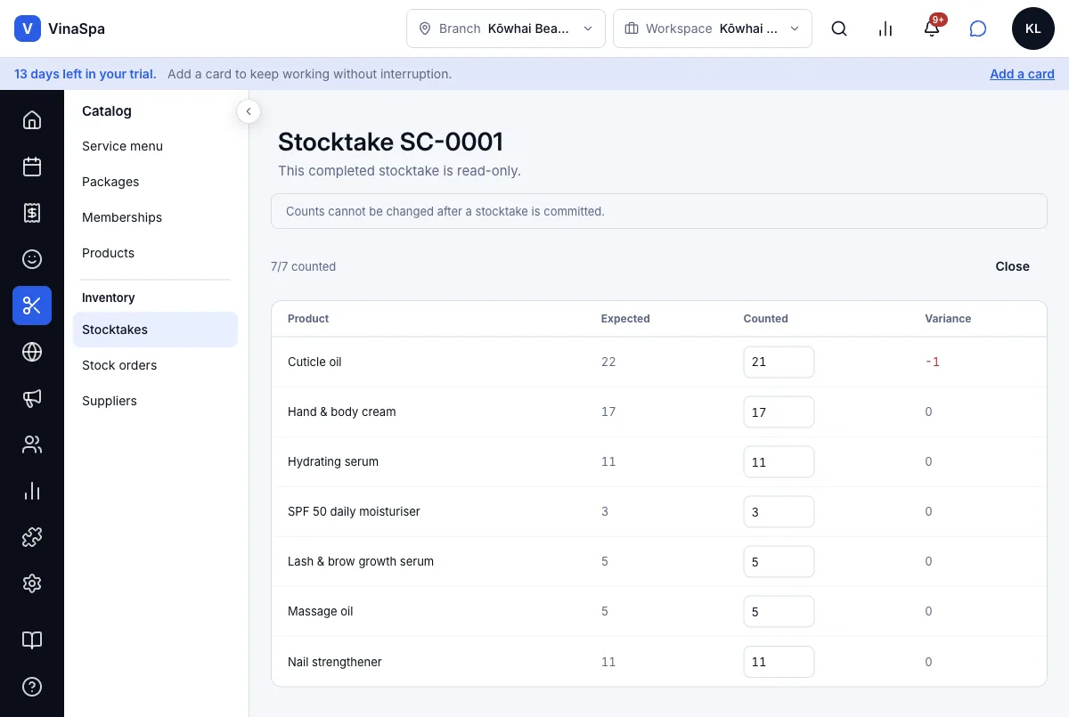 Regular stocktakes — Result — committed and read-only — Computer