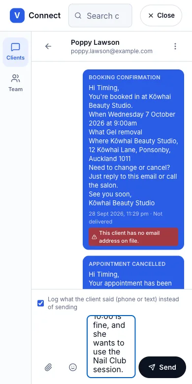 Log what a client said on the phone — Logging Poppy's call — Phone