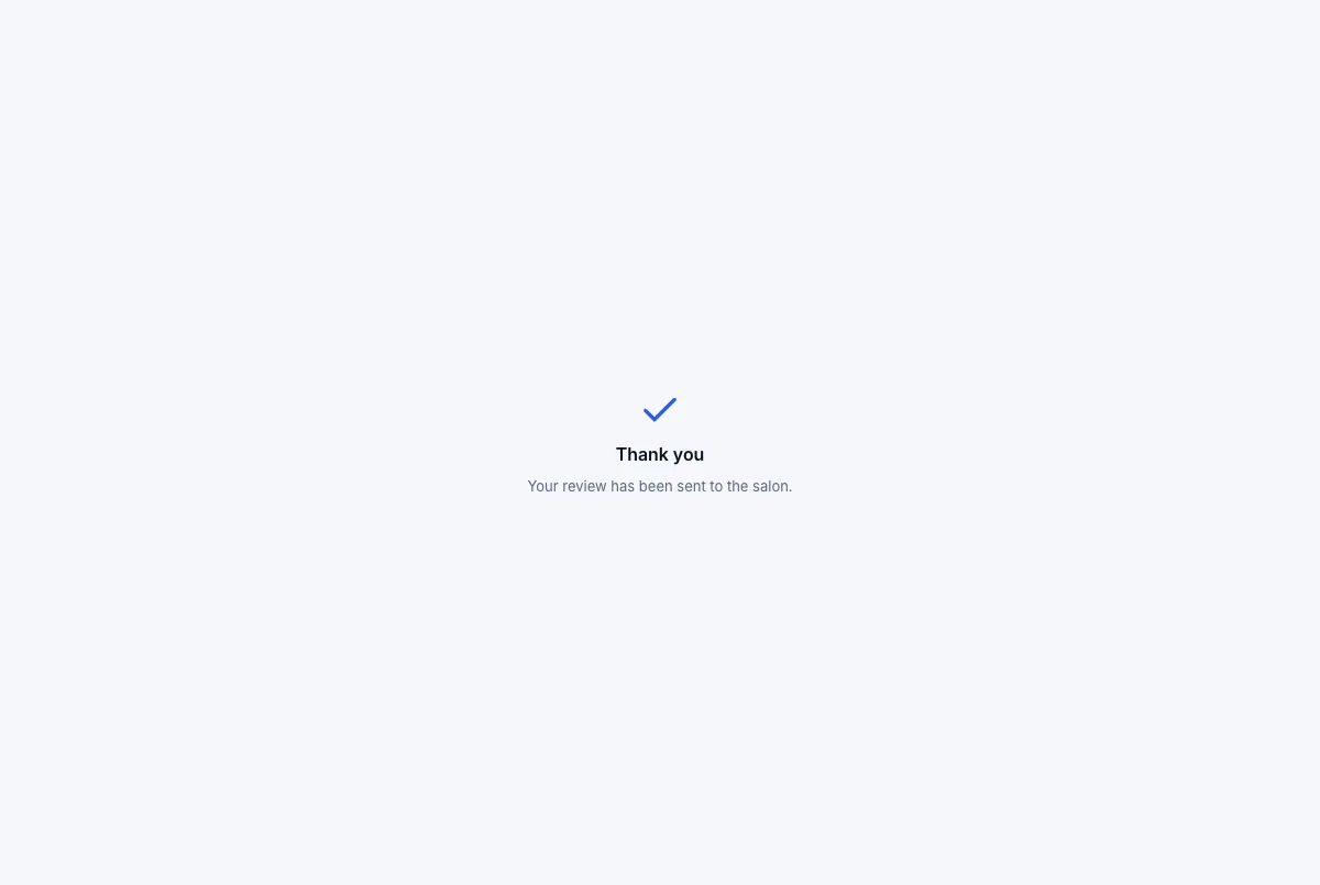 A review page a client can open once — Result — sent to the salon — Computer