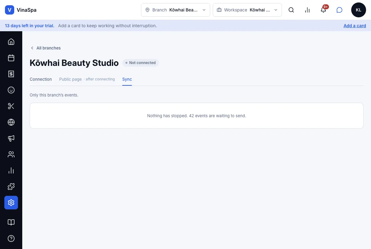 Clients get cashback and the salon pays no monthly fee — One branch's Sync tab — Computer
