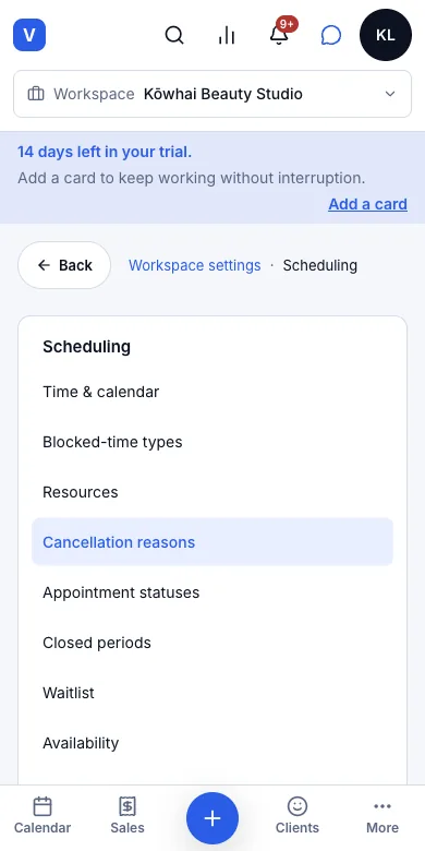 Late-cancellation and no-show fees — No-show $30, late cancellation $20 — Phone