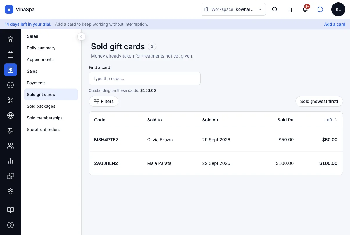 Sell and redeem gift cards — Result — card M8H4PT5Z, $50.00 left — Computer