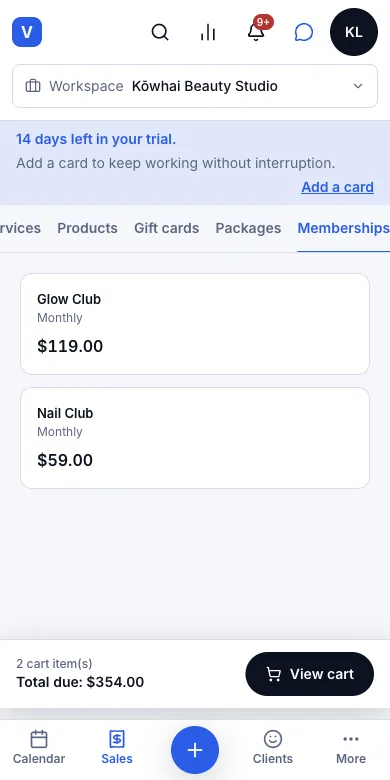 Sell memberships — The Memberships tab — Phone