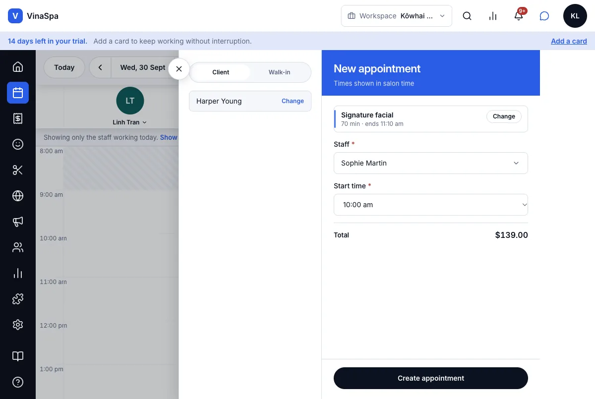 Book, reschedule and cancel appointments — The New appointment form at step 6 — Computer
