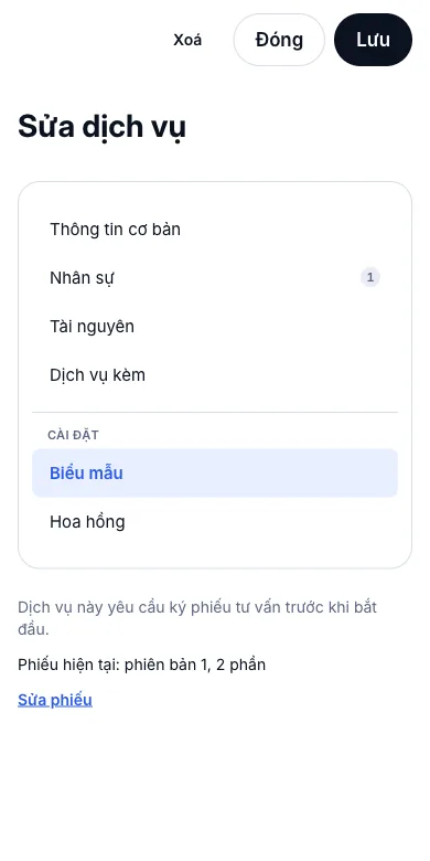 Dịch vụ bắt buộc có phiếu tư vấn trước khi làm — Biểu mẫu — phiếu khách sẽ ký — Điện thoại