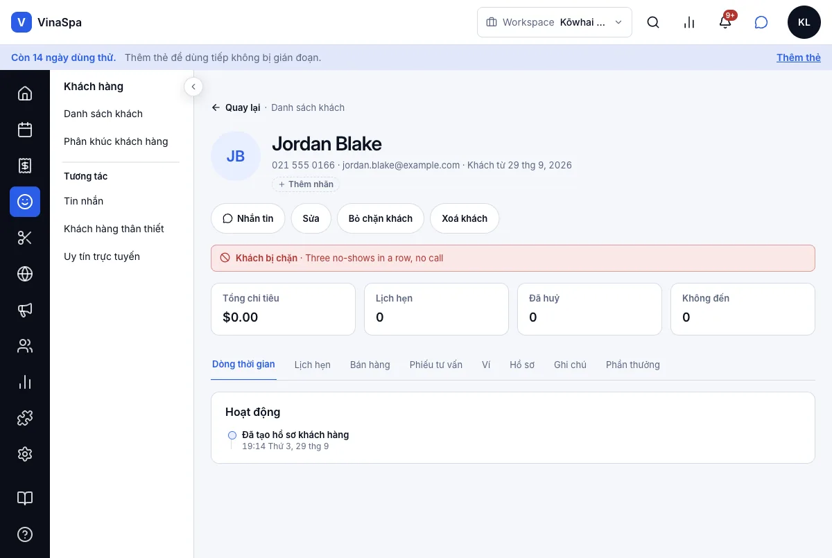 Chặn khách, và chặn thật cả trên trang đặt lịch online — Kết quả — Jordan Blake bị chặn — Máy tính