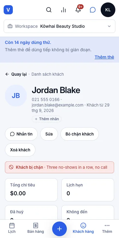 Chặn khách, và chặn thật cả trên trang đặt lịch online — Kết quả — Jordan Blake bị chặn — Điện thoại