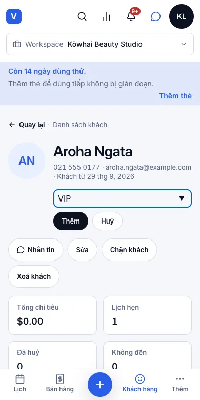Gắn nhãn cho khách — Gắn nhãn VIP cho Aroha — Điện thoại