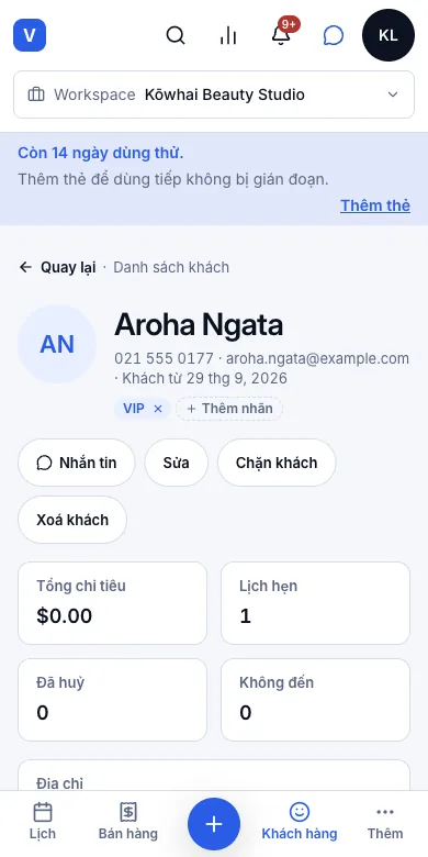 Gắn nhãn cho khách — Kết quả — nhãn VIP — Điện thoại