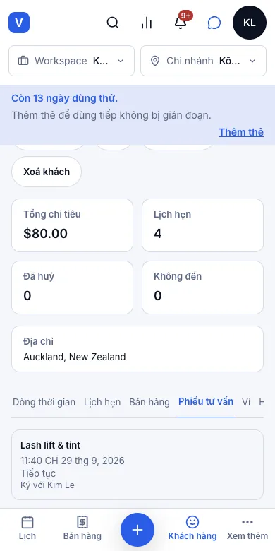 Phiếu đã lưu là chỉ đọc, sửa phải lập phiếu mới — Thẻ Phiếu tư vấn của khách — Điện thoại