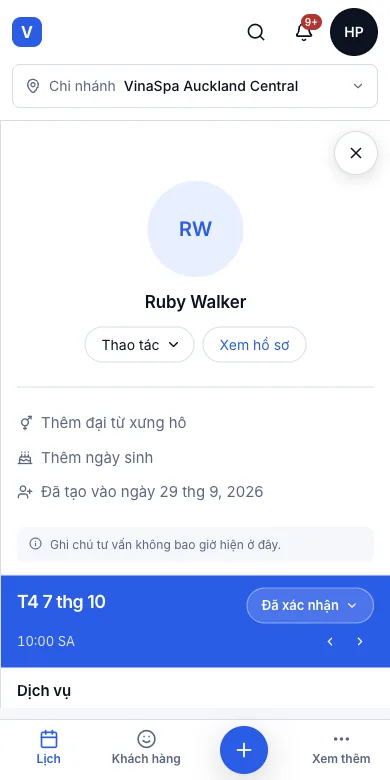 Thợ có login riêng, xem lịch của mình — Một lịch hẹn qua mắt thợ — Điện thoại