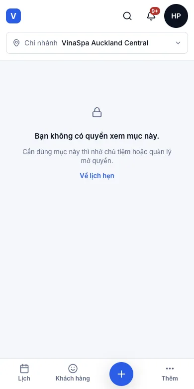 Chặn thợ xem doanh thu và báo cáo — Thợ mở trang Báo cáo — Điện thoại
