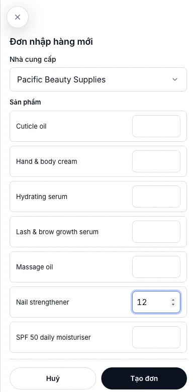 Sản phẩm bán lẻ, bán được tại quầy — Đơn nhập hàng mới — 12 Nail strengthener từ Pacific Beauty Supplies — Điện thoại