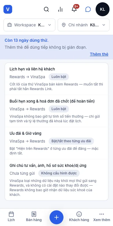 Không bao giờ gửi dữ liệu sức khoẻ của khách sang Rewards — Những gì gửi sang Rewards — hồ sơ sức khoẻ thì không — Điện thoại