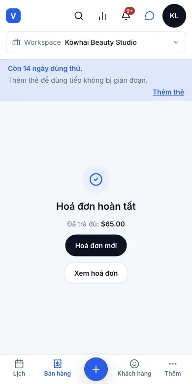 Gửi biên lai cho khách sau khi thanh toán — Hoá đơn hoàn tất — biên lai đang trên đường tới khách — Điện thoại