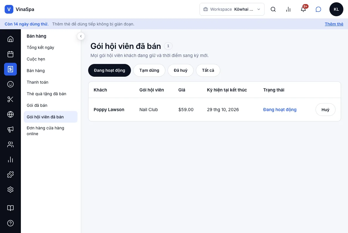 Bán gói hội viên — Kết quả — Poppy Lawson, Nail Club, hiệu lực đến 29/10/2026 — Máy tính