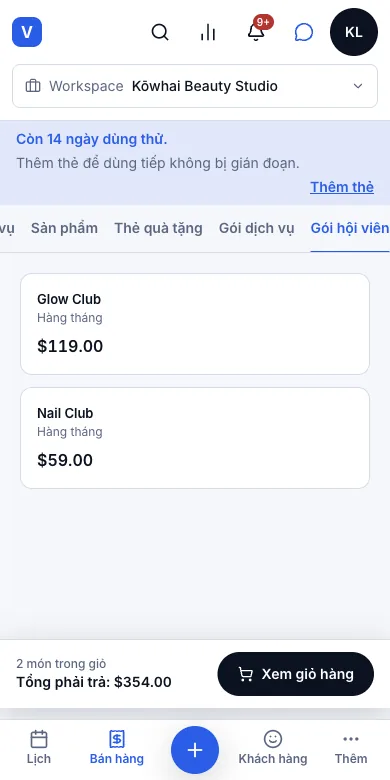 Bán gói hội viên — Thẻ Gói hội viên — Điện thoại