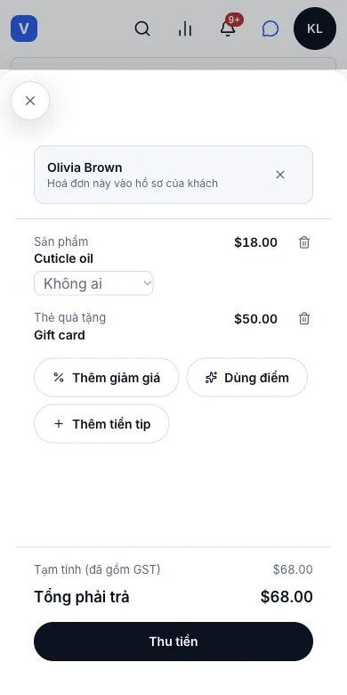 Bán nhanh, không cần lịch hẹn — Bán nhanh cho Olivia Brown — dầu dưỡng móng và thẻ quà tặng $50 — Điện thoại