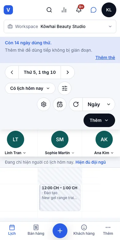 Chặn giờ (nghỉ giải lao, đào tạo, bảo trì) — Kết quả — ô giờ chặn trên lịch — Điện thoại