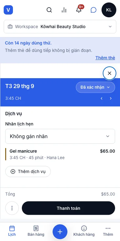 Khách vãng lai, tự xếp vào giờ trống gần nhất — Kết quả — Mia Walker, 3:45 chiều với Hana Lee — Điện thoại