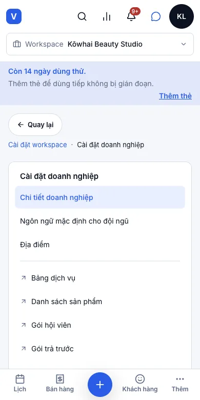 GST: bật/tắt, mã số, in trên hoá đơn — Chi tiết doanh nghiệp — đã đăng ký GST — Điện thoại