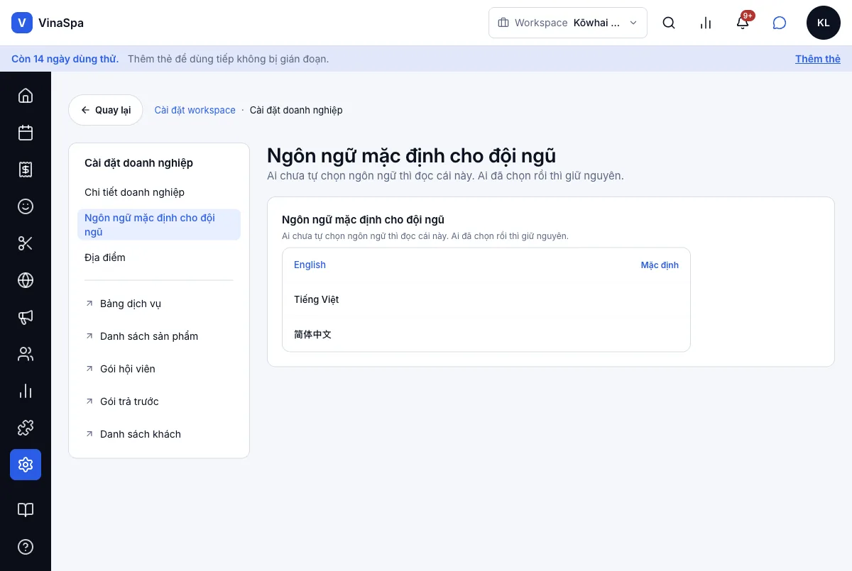 Mặc định ngôn ngữ theo tiệm, từng người đổi được — Ngôn ngữ mặc định cho đội ngũ — Máy tính