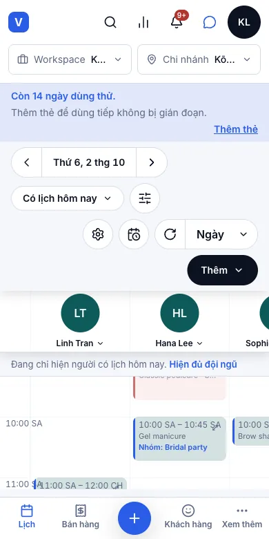 Dùng được trên điện thoại: thanh menu dưới, vuốt đổi ngày — Lịch trên điện thoại, với thanh dưới cùng — Điện thoại
