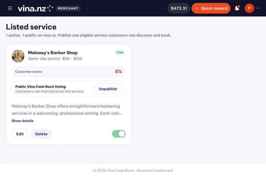 Go live on Cash Back — PC